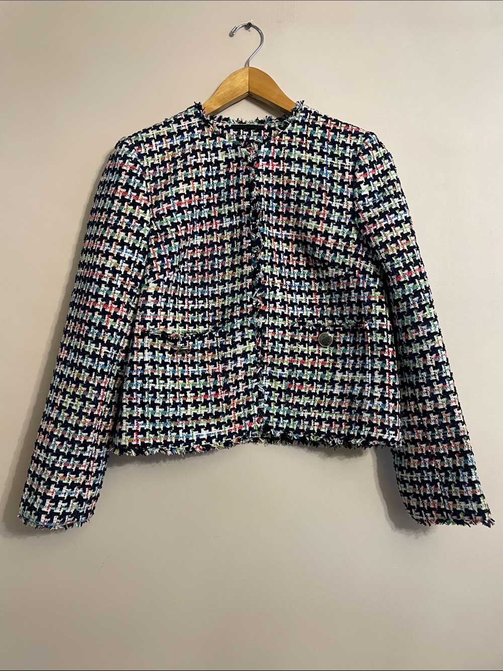 kate spade Multicolor Houndstooth Cropped Tweed Blazer